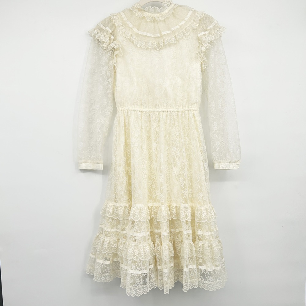 Gunne Sax Girls Ivory Lace Victorian‎ Prairie Cottagecore Ruffle Dress Size 8
